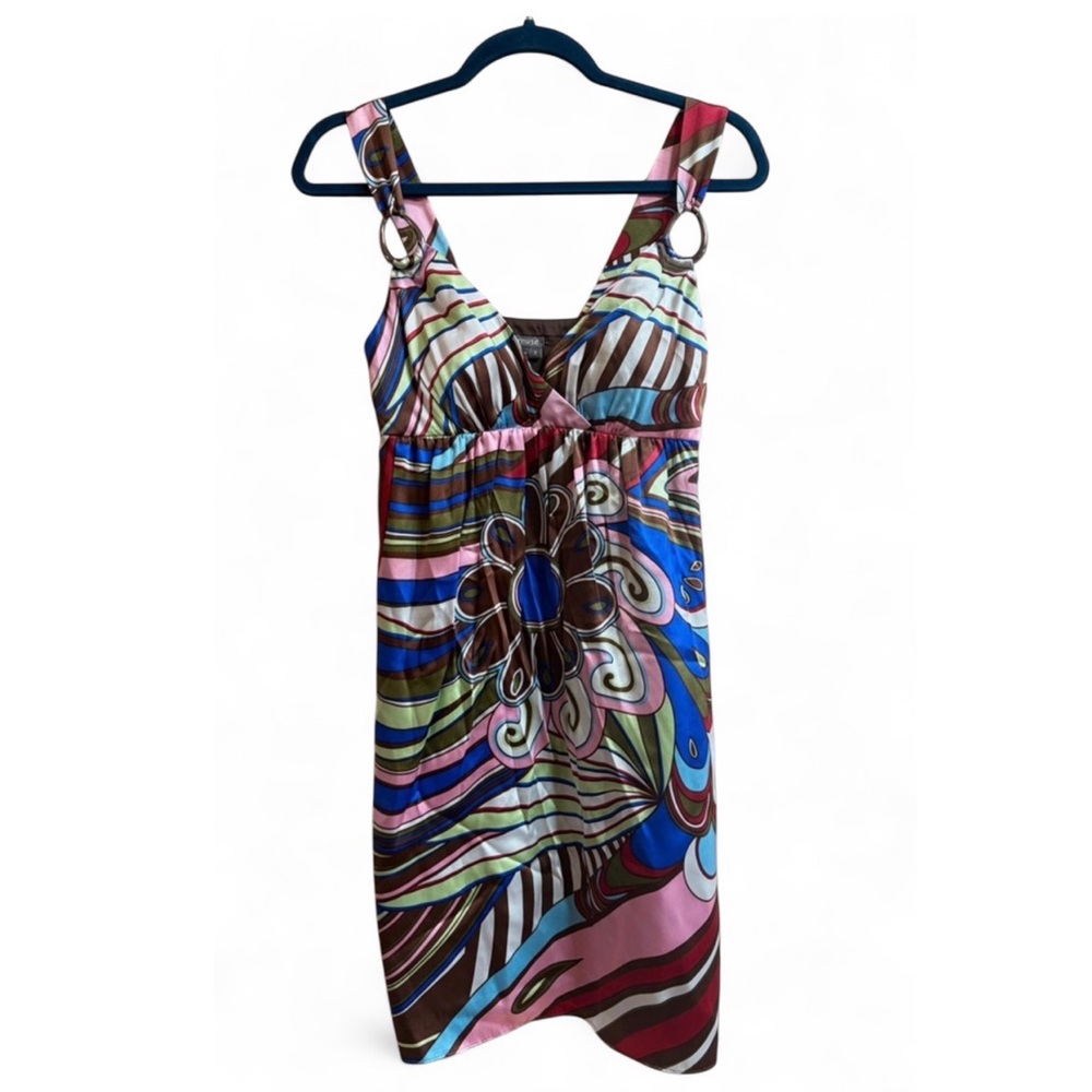 Muse Pop Art Y2K Multicolor Geometric Floral Pattern Boho Chic Silk Tank Dress